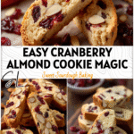 Close-up of sliced Italian Almond Cookies with cranberries on a rustic kitchen board. 26